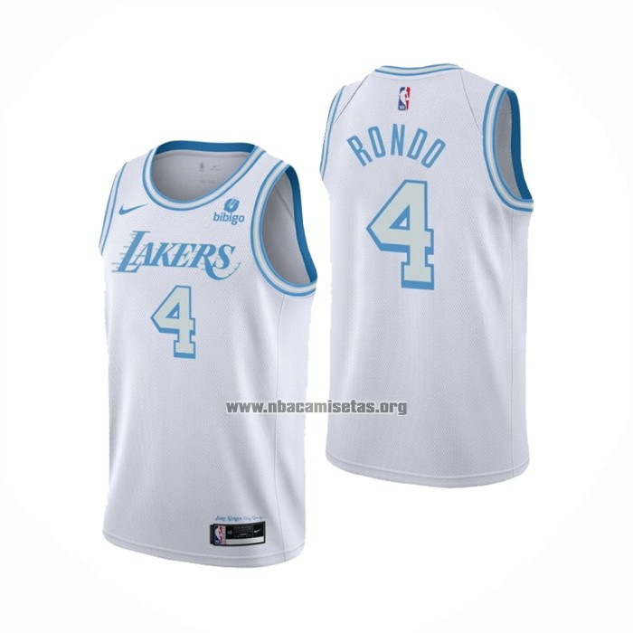Camiseta Los Angeles Lakers Rajon Rondo NO 4 Ciudad 2021-22 Blanco